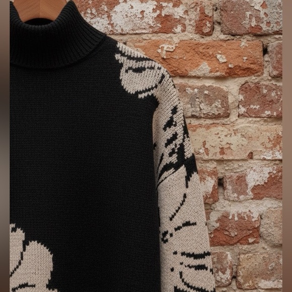 Black Floral Turtleneck Sweater | Alice + Olivia - Picture 4 of 5